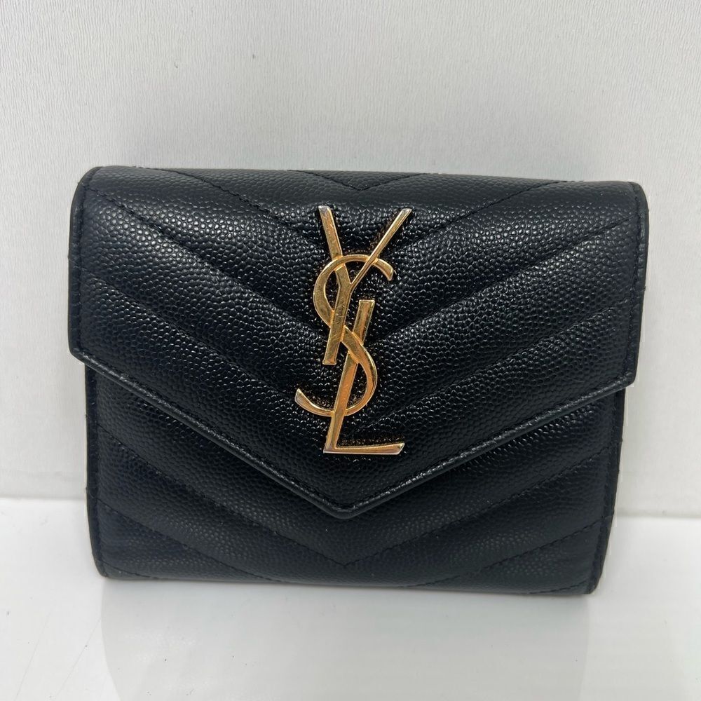 Authentic Saint Laurent Matelasse Grain de Poudre Monogram Envelope Small Wallet